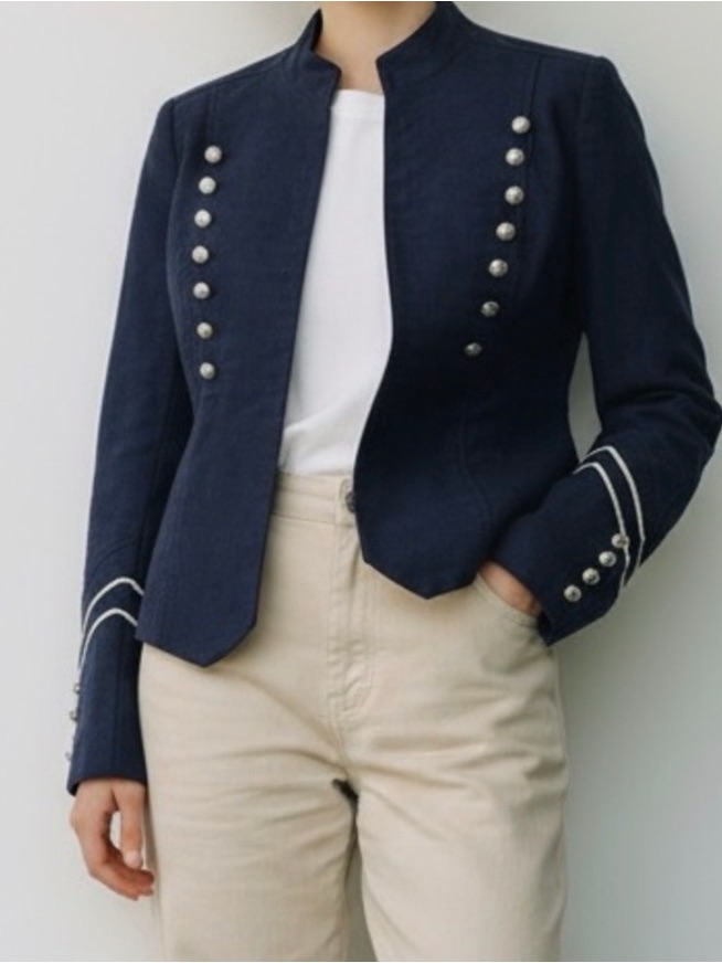 Military Style Jacket Navy Blue Gold Buttons 500 Maison Cinqcent Size Large